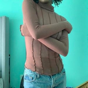 Mesh brown turtleneck